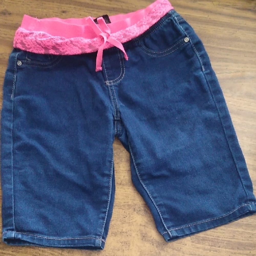 Kids Denim Shorts with Pink Waistband Size 10